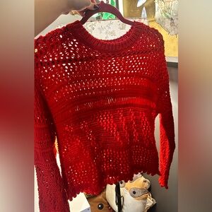 Zara Vibrant Red Women's Crochet Sweater
